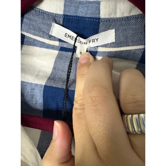 Emerson Fry Sanibel Ruffle Gingham Top Blue Size Small - Picture 5 of 5